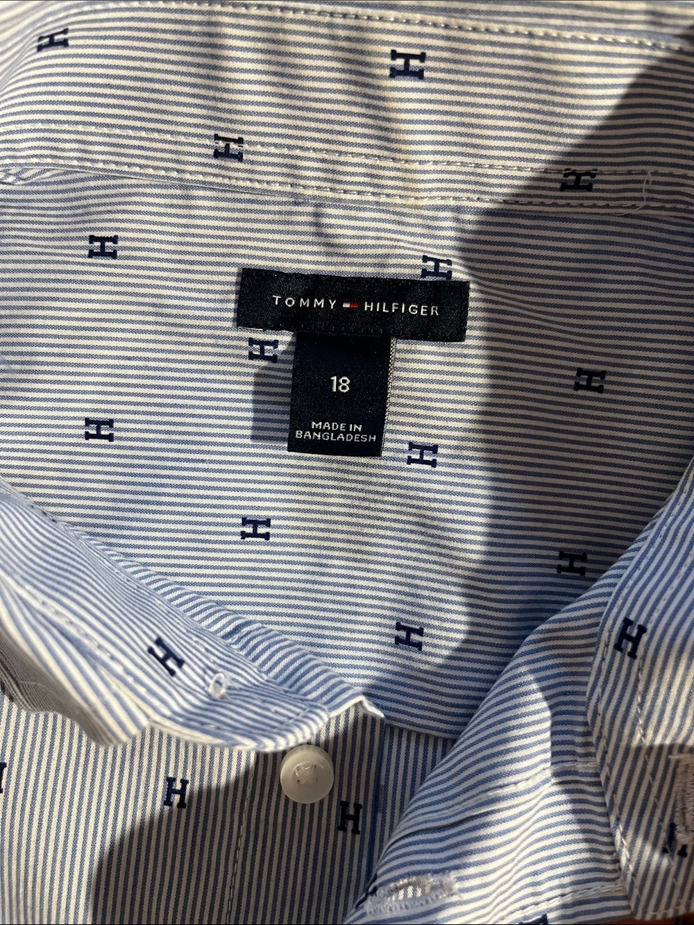 Tommy Hilfiger Boy’s Pinstripe Shirt with Navy Logo Motif